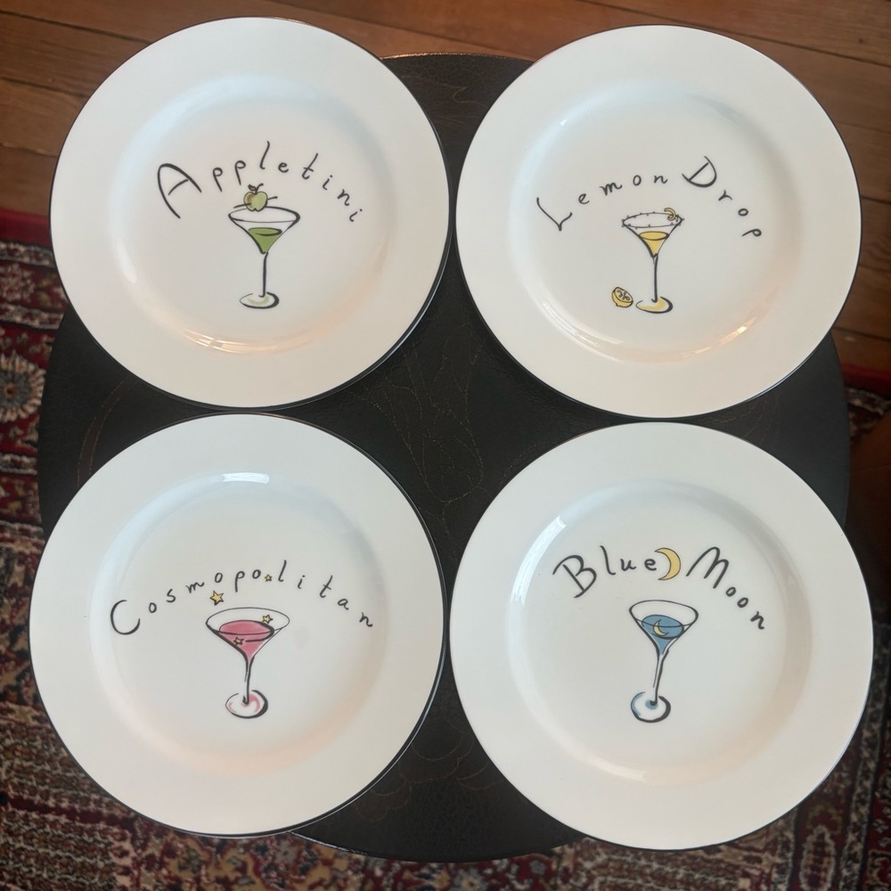 Pottery Barn 4 Assorted Martini Cocktail Plates